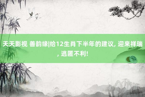 天天影视 善韵缘|给12生肖下半年的建议， 迎来祥瑞， 逃匿不利!
